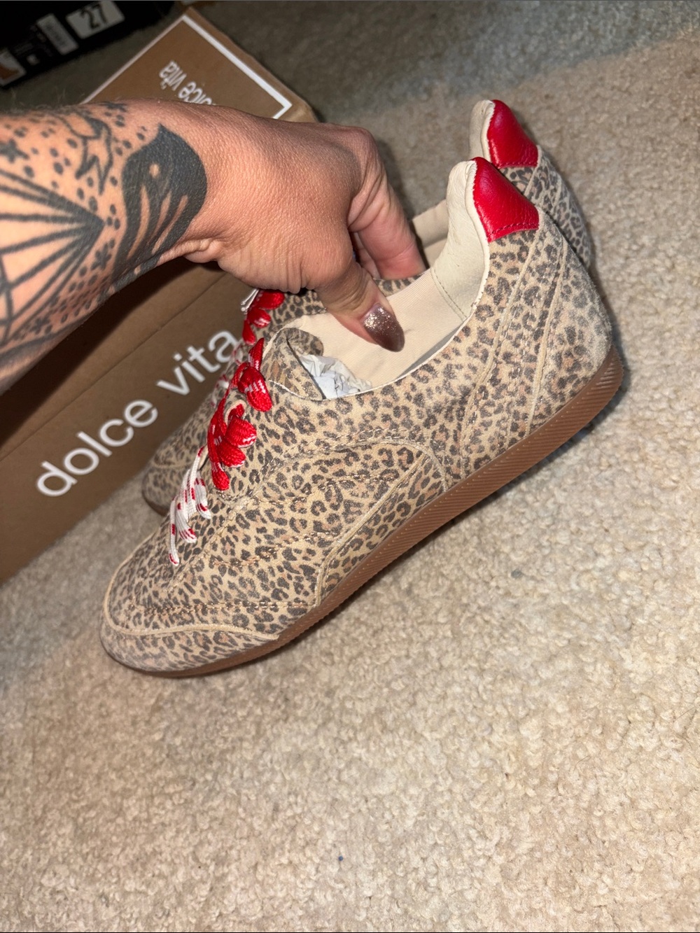 Dolce Vita Leopard Print Sneakers with Red Accents - Picture 3 of 10